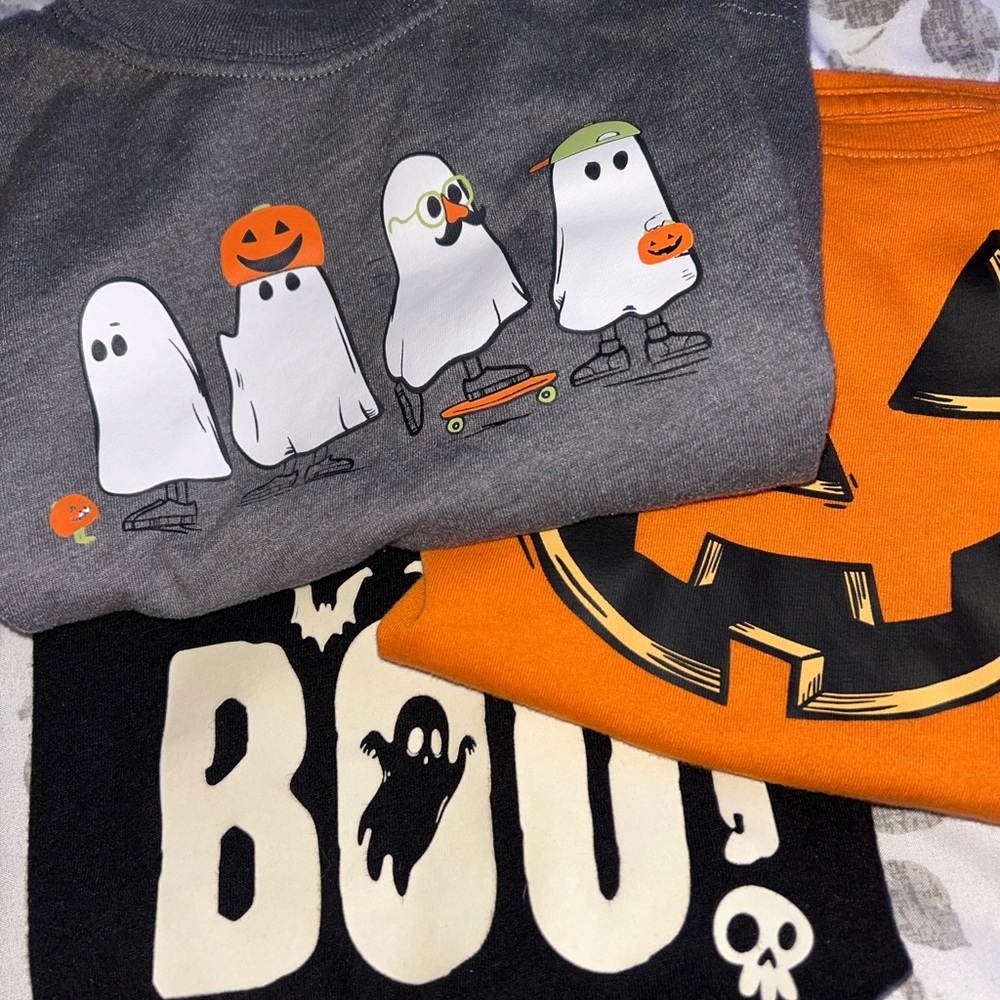 Kids Halloween T-shirts bundle- Gray, Orange & Black.